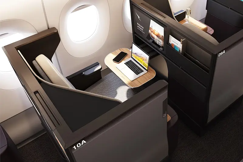 The business class cabin features a 25-inch wide chair that can be reclined into a two-meter-long bed. Photo: Qantas