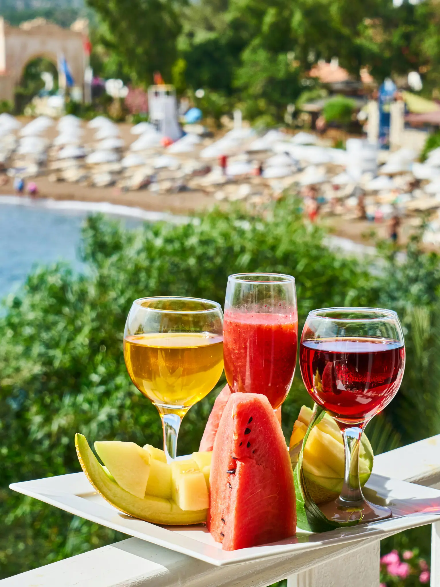 Fruit with filled Drinking Glasses on a Tray. Photo by Engin Akyurt.