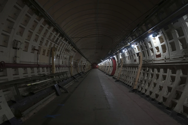 A general view of one of the tunnels during a press tour London, Thursday, June 19, 2025. (AP Photo/Joanna Chan)
