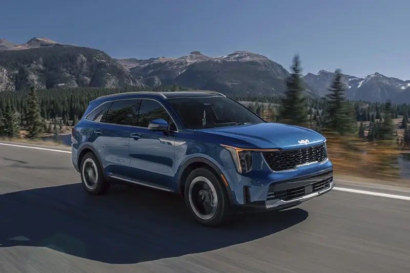 This photo provided by Kia shows the 2025 Sorento Hybrid. The Sorento Hybrid is an enticing option if you’re looking for a small SUV with three rows of seating and good mpg. (Courtesy of Kia America via AP)
