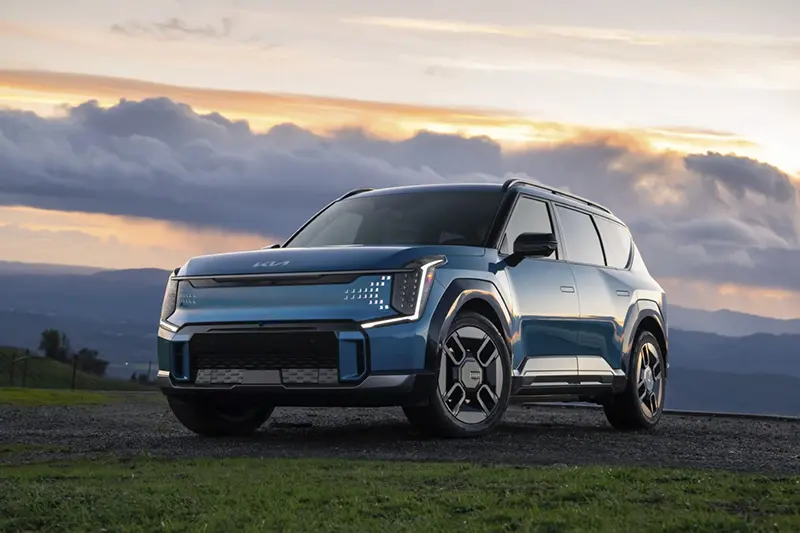This photo provided by Kia shows the 2025 EV9. The EV9 seamlessly merges functionality with fun, making it an impressive choice for a three-row electric SUV. (Courtesy of Kia America via AP)