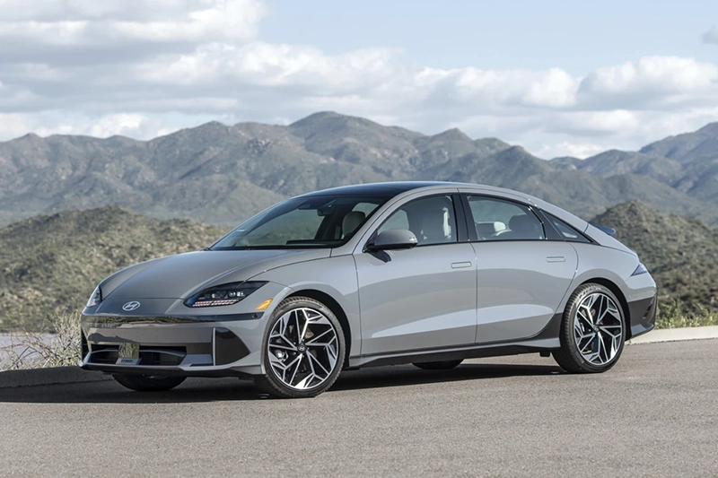 This photo provided by Hyundai shows the 2025 Ioniq 6. The distinctively styled Ioniq 6 is electric and boasts an EPA-estimated range of up to 342 miles. (Courtesy of Hyundai Motor America via AP)